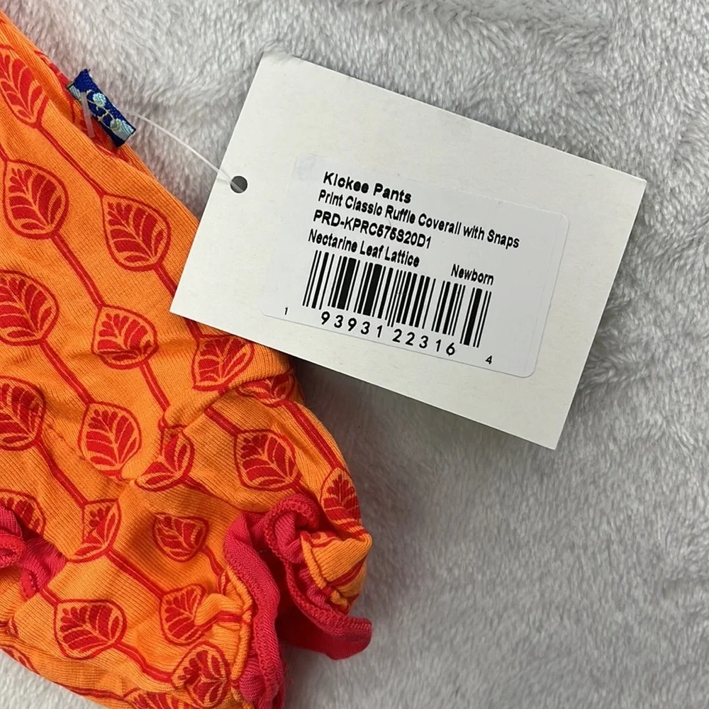 NEW Kickee Pants Bamboo NB Coverall with Snaps Orange Nectarine Leaf Lattice‎